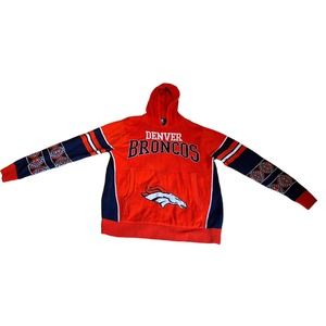 NFL Team Apparel Denver Broncos Men Knit Hoodie L Pullover Orange/Blue Graphic